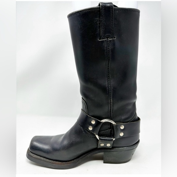 Frye Black Leather Harness 12R Square Toe Biker Boots - Picture 5 of 10
